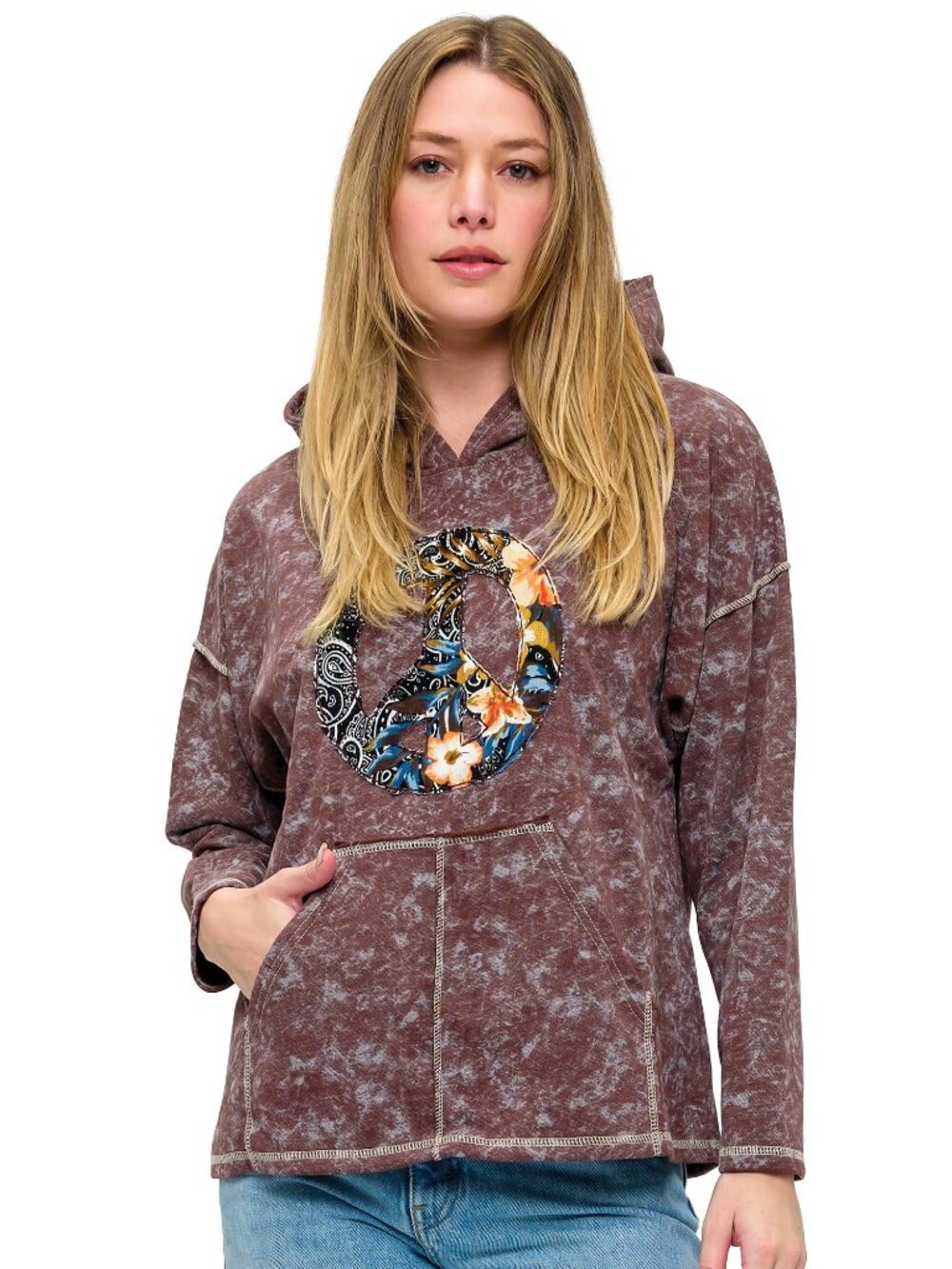 Hoodie Boho Peace Sign Patchwork PTP 24 with stretchg